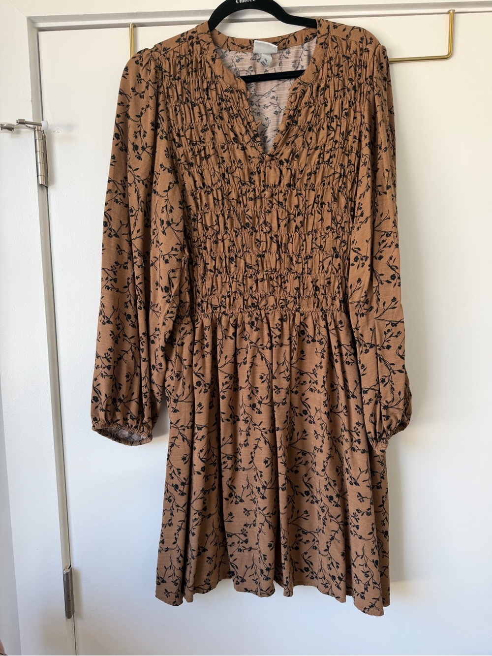 Ava & Viv Smocked Long Sleeve Floral Dress in Brown
